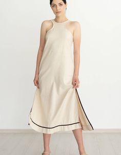 Sundress with a semi-adjacent silhouette extended to the bottom, made of summer fabric. Pockets in the side seams, incisions on the sides. On the back is a deep neckline with a contrasting cord.Product parameters:The length of the product on the back is 116 cm (45,7 inches).Product width:XS on the chest 42 cm, on the thighs 51 cmS on the chest 44 cm, on the thighs 53 cmM on the chest 46 cm, on the thighs 55 cmML on the chest 48 cm, on the thighs 57 cmModel's height: 174 cm, she is wearing size S Nacked Back Dress, Seven Eleven, Deep Neckline, Summer Fabrics, Back Dress, 7 11, Dress Backs, Sundress, Halter Dress