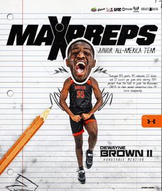 a drawing of a basketball player with a pencil in front of him and the words, maxpreps junior all - america