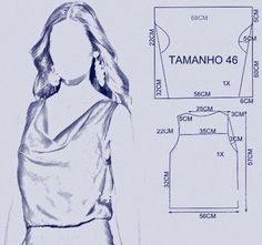 a drawing of a woman's top and skirt with measurements for the bottom part