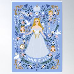 a poster with an image of a princess surrounded by flowers and birds