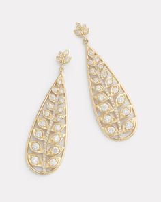 18K Yellow Gold Long Vine Earrings with Diamonds, 2.17 TCW2 Inches Long x 5/8 Inch Wide Style# YELLPVW Vine Earrings, Luxe Jewelry, My Jewellery, Vines, Diamonds, Yellow Gold, Yellow, Gold