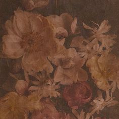 a painting of flowers on a brown background