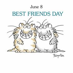 two cartoon cats with the words best friends day written on them, and one cat is smiling