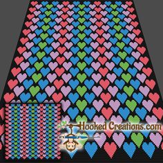 a cross stitch pattern with hearts in different colors and patterns on the bottom half of it