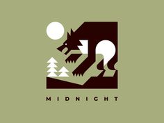 the logo for midnight with an image of a wolf and pine trees in the background