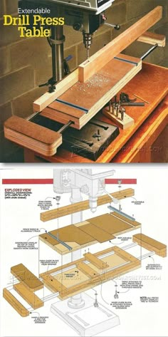 an instruction manual on how to build a drill press table for woodworking and other projects