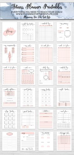 the printable planner is shown in pink and white with watercolors on it