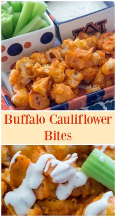 buffalo cauliflower bites with celery and ranch dressing