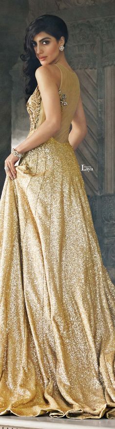 .❋*✿.BRIDAL GOWN♔LAYA♔.✿*❋. Indian Bridal Gown, Ethereal Dresses, Saree Bollywood, Gown Gold, Bridal Party Outfit, Asian Wedding Dress, Midas Touch