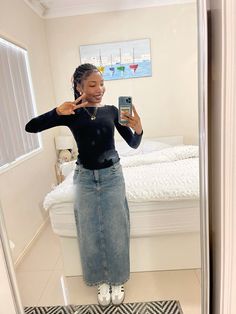 What To Wear With Pink Skirt, School Outfits Long Skirts, Modesty Outfits For Church, Modest Picture Ideas, Modern Modesty Outfits, Teenage Modest Outfits, Denim Skirt Modest Outfit, Fits With Long Skirts, Modest Fashion Outfits Christian Pants