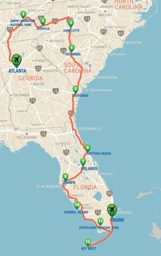 a map showing the route to florida