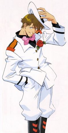 an anime character wearing a sailor's outfit and holding a flower in his hand