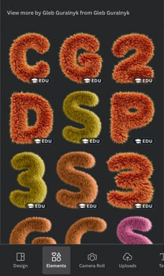 the alphabet and numbers are made out of fuzzy material, with different colors on them