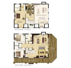 two floor plans for a home with multiple rooms