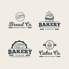 four bakery logos with different types of breads and pastries on the top one