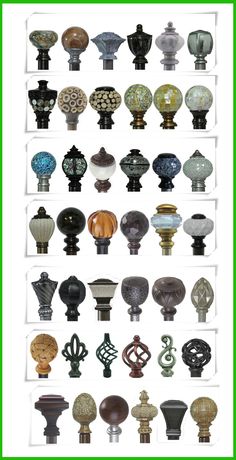 many different types of knobs and handles in various styles, sizes and colors are shown here