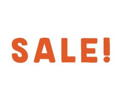 an orange sale sign with the word sale on it's left side and red letters in