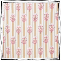 a pink and white striped wallpaper with trees on the side, in front of a black border