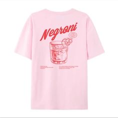 A Casual Cotton Blend Pink Tee W Negroni Graphic. New. Bob Chapeau, Streetwear Graphic Tees, London Style, Style T Shirts, Harajuku Streetwear, Retro Mode, Cardigan Sweater Jacket, Negroni, Fashion 2024