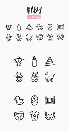 the baby icon set is shown in black and white