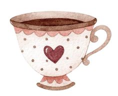 a drawing of a coffee cup with a heart on the side and scalloped edges