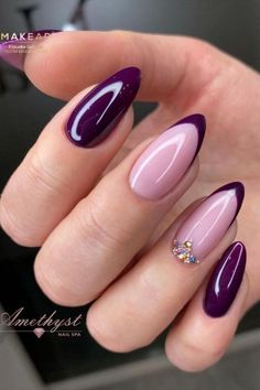 Dark Purple Nails, Violet Nails, Purple Nail Designs, Cute Acrylic Nail Designs, Pink Nail, Fancy Nails, Purple Nails, Acrylic Nail Designs