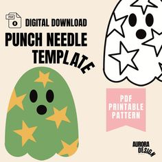 an easter egg with stars on it and the words punch needle template in front of it