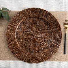 Faux Rattan Braided Acrylic Charger Plate - Brown Wooden Plates Wedding, Rattan Charger Plate, Rattan Charger, Folding Chair Covers, Bourbon Tasting, Laser Projects, Brown Acrylic, Flower Panels, Charger Plate