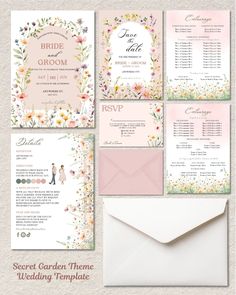 wedding stationery set with flowers and birds