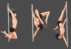 a woman is doing pole dancing poses