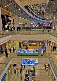 an overhead view of people shopping in a mall