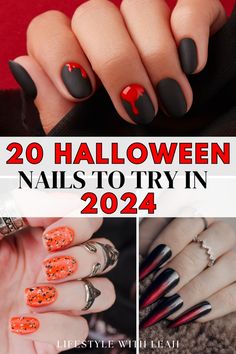 The scariest and also cutest Halloween nail designs in 2024! Halloween Nails Real Nails, Trending Halloween Nails 2024, Halloween Nail Trends 2024, Halloween Nail Manicure, Halloween Nail Designs Matte, Halloween Nails 2024 Simple, Black Halloween Nail Designs Short, Spider Web Nail Art Tutorials, Halloween Nails Trend 2024