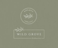 the wild grove collective logo is shown on a green background with a white circle and an olive branch