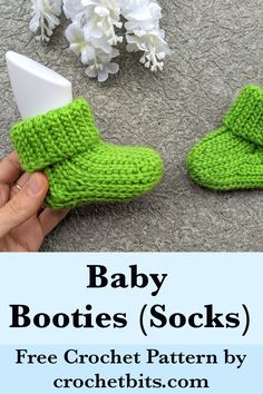 baby booties socks free crochet pattern by crochetists com, with text overlay