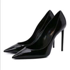 Made In Italy | Zoe 105 Black Patent Leather Stilettos. Pointed Toe. High Shine Finish. Worn One Time. Shoe Box, Shoe Carrier Bag, Replaceable Heel Tips, All Included. Shoes Png, Hak Tinggi, Black Stiletto Heels, Dr Shoes, Shoes Heels Classy, Ysl Heels, Classy Shoes, Ysl Shoes, Heels Classy