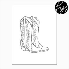 a black and white drawing of a cowboy boot