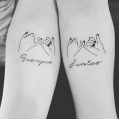 two people with matching tattoos on their arms that say, love and peace juniors