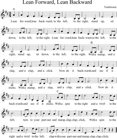 an old sheet music page with the words lean forward, lean backward