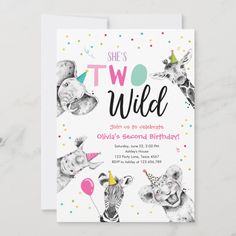 a birthday party card with animals and balloons