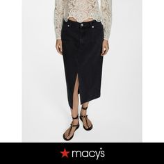 in stock Black Midi Skirt, Denim Midi Skirt, Denim Women, Black Denim, Midi Skirt, Womens Skirt, Mango, Pick Up, In Store