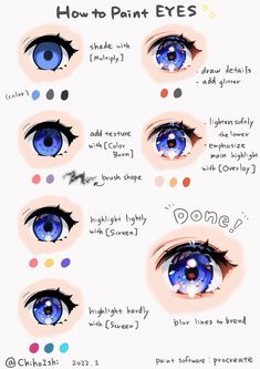 how to paint blue eyes with different colors and shapes on the iris's eye