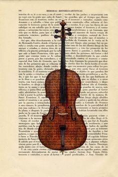 an old violin is shown on top of a book page