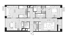 the floor plan for an apartment with two floors and three rooms, including one bedroom