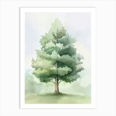 a watercolor painting of a green tree