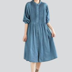 Look no further than our folded chest midi denim dress from the 2023 Spring-Summer Collection for an ultimate statement piece this season! With its distinct 90s style. this stonewashed. knee-length dress is the perfect blend of contemporary fashion and nostalgic rock-n-roll. Featuring a stylish button closure. distressed pattern. slim fit. and resilient zipper. this denim dream promises durability and uncompromising style!Key Highlights: 90s Style: Inspired by the iconic rebellious movement of t Casual Mid-length Cotton Dress, Cotton Non-stretch Solid Color Midi Dress, Casual Cotton Midi Dress Knee-length, Casual Cotton Knee-length Midi Dress, Casual Cotton Midi Length Dresses, Casual Solid Color Denim Dress, Casual Mid-length Denim Dress, Relaxed Fit Knee-length Casual Dress, Casual Knee-length Midi Dress With Pockets