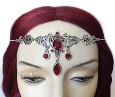 Dark Ruby Red/garnet Antique Silver Headpiece Headdress | Etsy Tiara Tattoo, Circlet Crown, Silver Headpiece, Black Ruby, Tiara Headband, Silver Head Piece, Celtic Goddess, Onyx Crystal, Crown Tiara