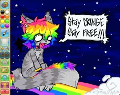 an image of a cartoon cat with rainbow hair on it's head and the caption says gay dance by free