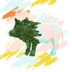 an illustration of a pig holding up a bunch of green leaves to its face with the other side