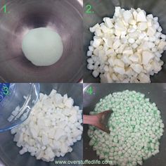 four pictures showing how to make marshmallows