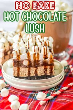 no bake hot chocolate lush on a plate with marshmallows